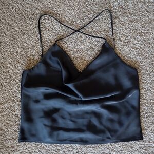 Rachel Zoe Satin Black Crop Top NWT
